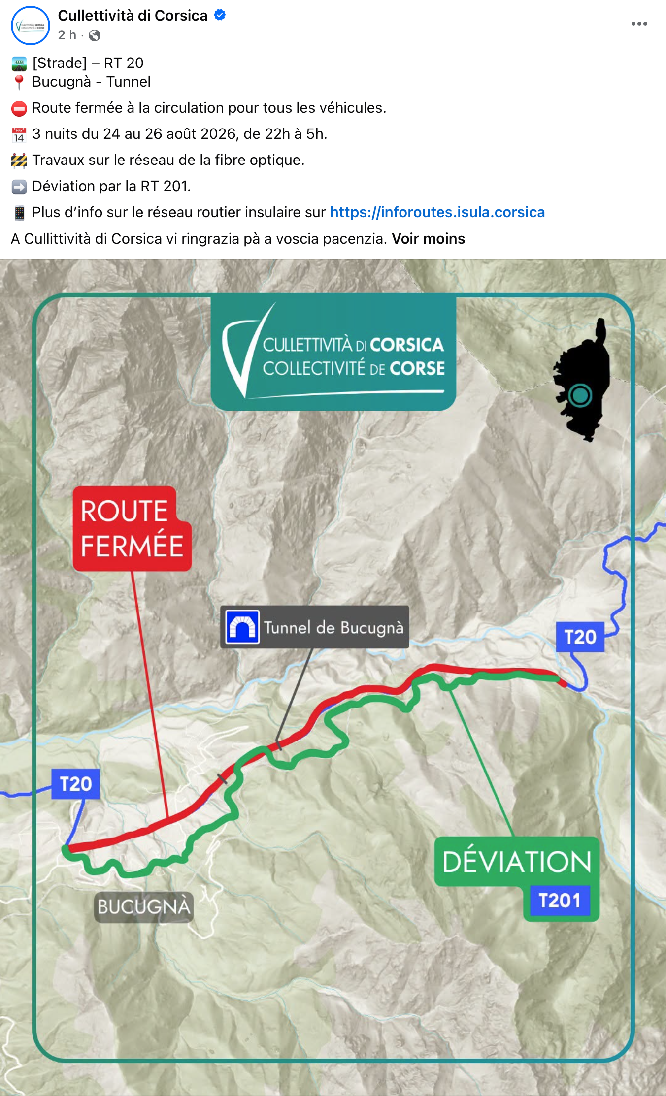 Publication Facebook - Cullettività di Corsica  