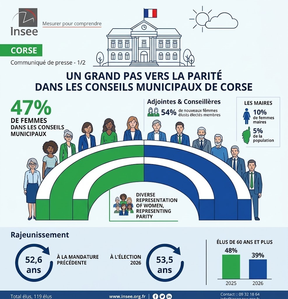 Élections municipales 2026 en Corse : La parité progresse dans les conseils, mais le fauteuil de maire résiste